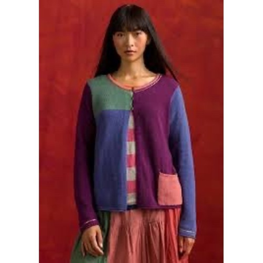 NEW Gudrun Sjoden Fire Patchwork Knit Cardigan Sweater Small Organic Cotton Wool